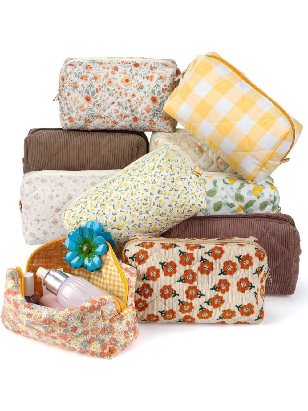 10 Pcs Quilted Makeup Bag Set | Bridesmaid Gift | Holiday Gift Idea